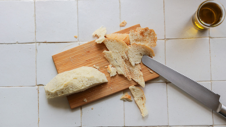 Crust trimmed off sourdough bread