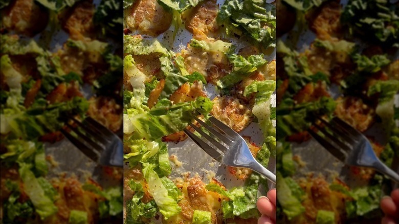 Caesar salad-style smashed potatoes 