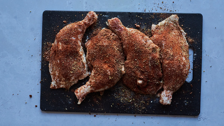 cajun spice coated chicken quarters