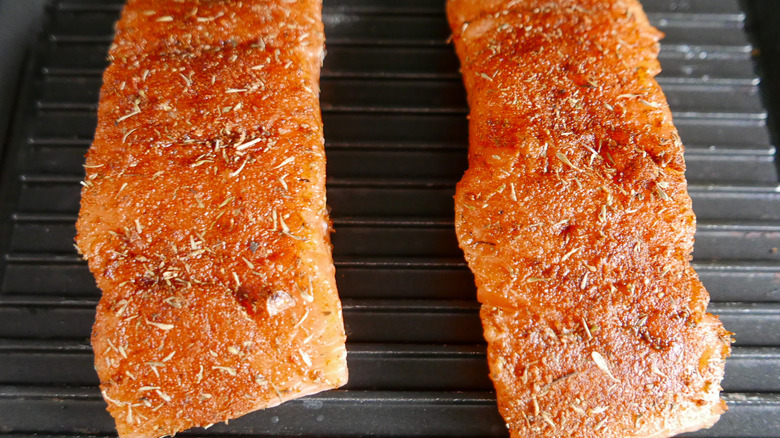 grilling the salmon fillets