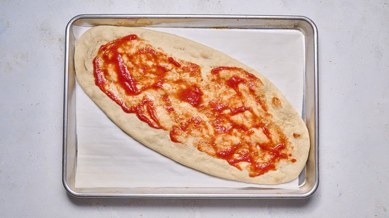 tomato sauce on flatbread