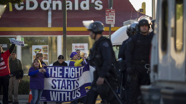 Workers striking outside of a California McDonald's