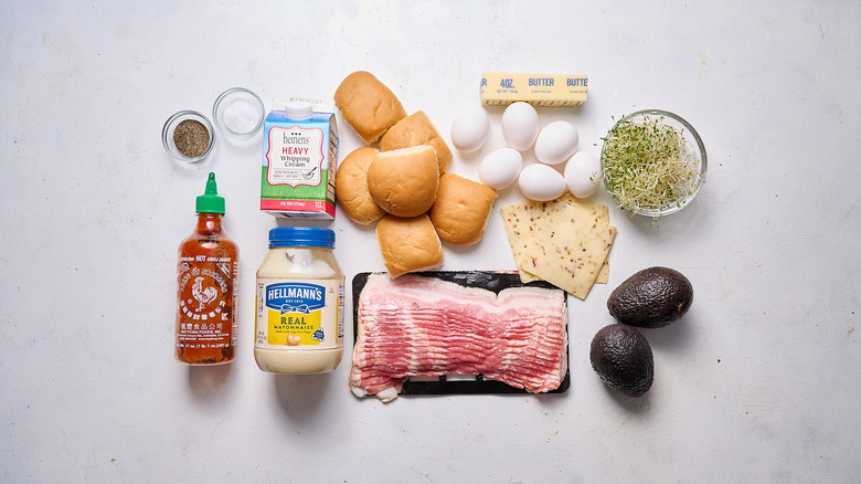 breakfast sandwich ingredients on a table