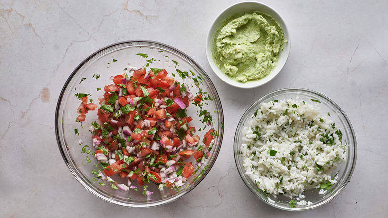 burrito condiments and lime rice