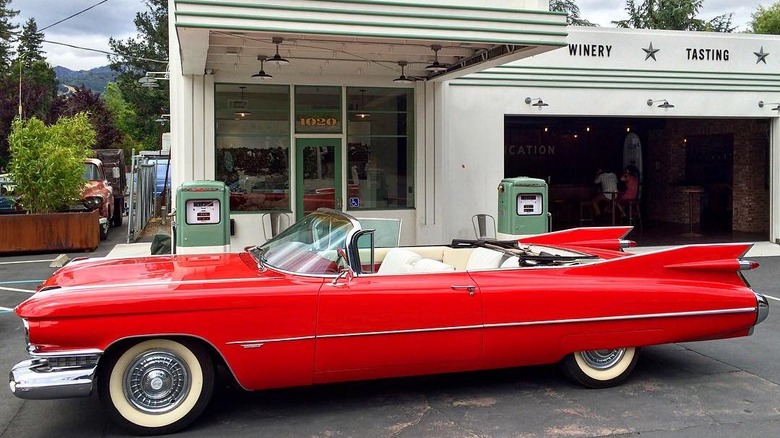 Vintage red convertible at winery