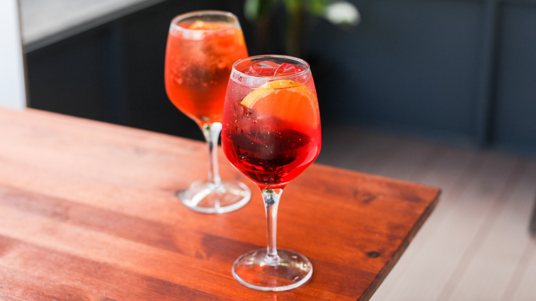 Campari spritz cocktails on table