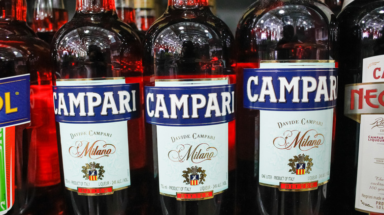 Bottles of Campari on shelf