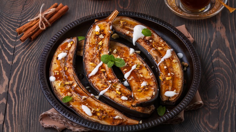 cooked bananas served on dish