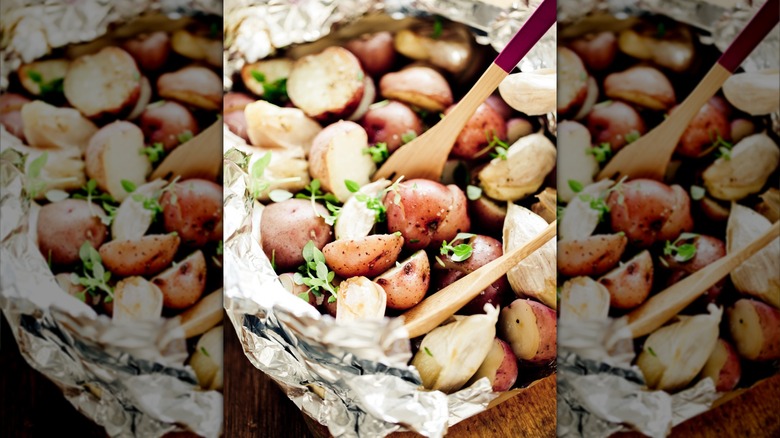 cut potatoes in foil