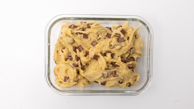 glass container with cookie dough