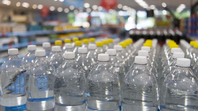 Bottles of water in a grocery store