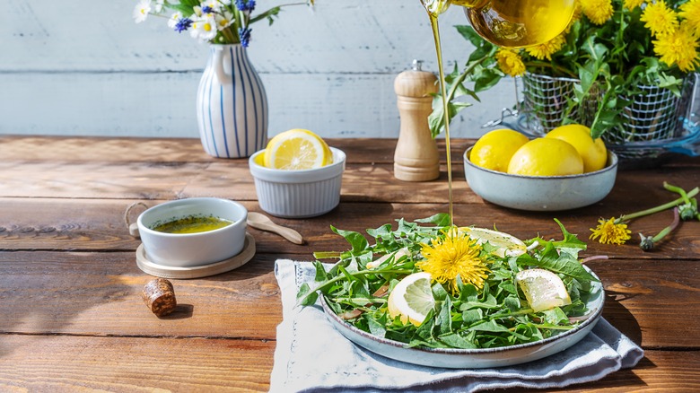 Raw dandelion greens salad