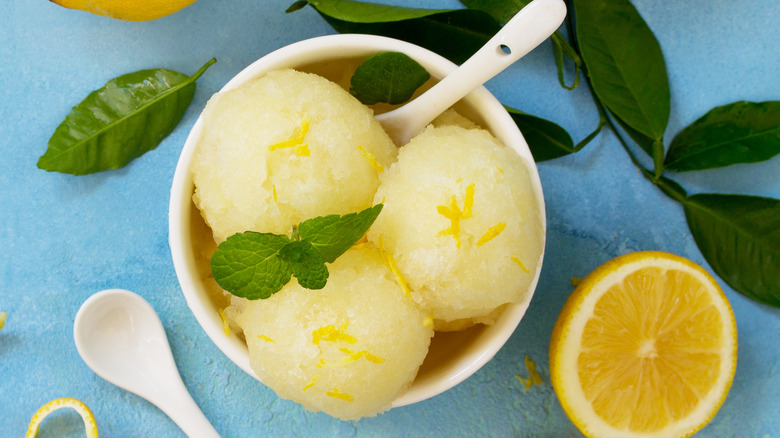 lemon sorbet in bowl