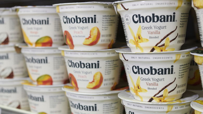 Chobani yogurts at grocery store 