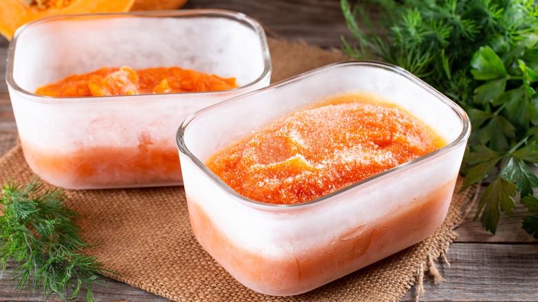 glass containers of frozen pumpkin