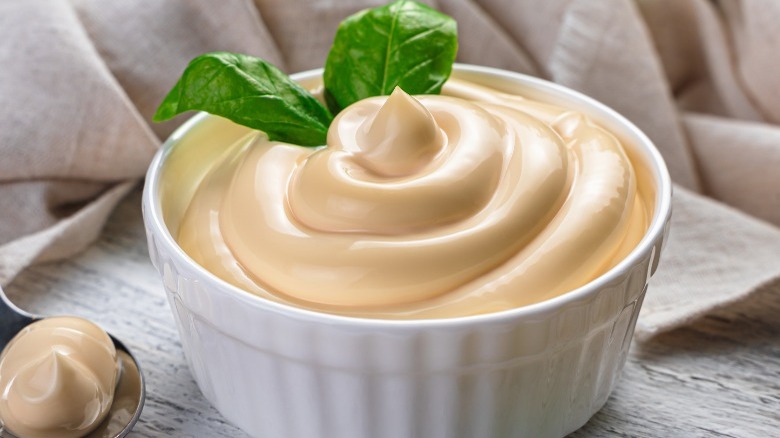 A ramekin of freshly made mayonnaise