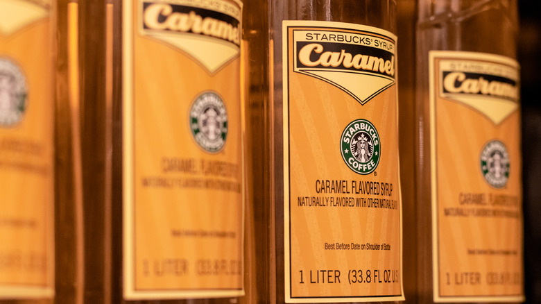 Starbucks caramel syrup bottles