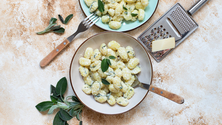 Gnocchi in bowl with cheese