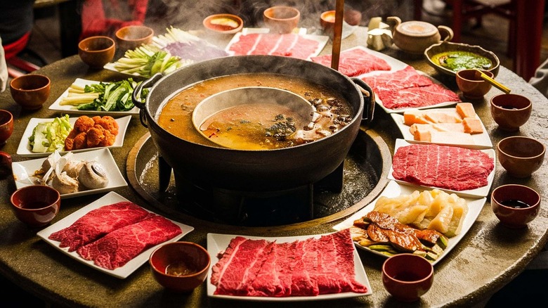 hot pot spread on table