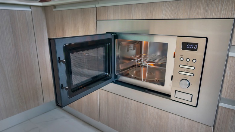 Microwave with its door open