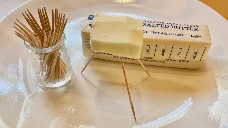 Butter on toothpick tripod