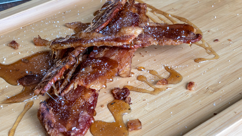 candied bacon on wood