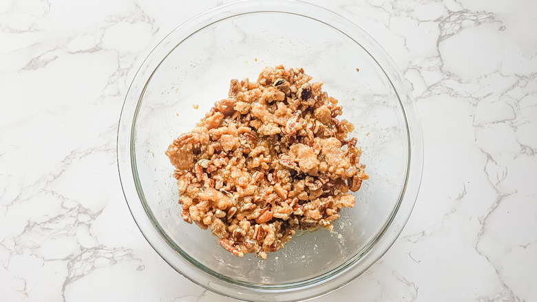 Graham, brown sugar, pecan and butter mixture