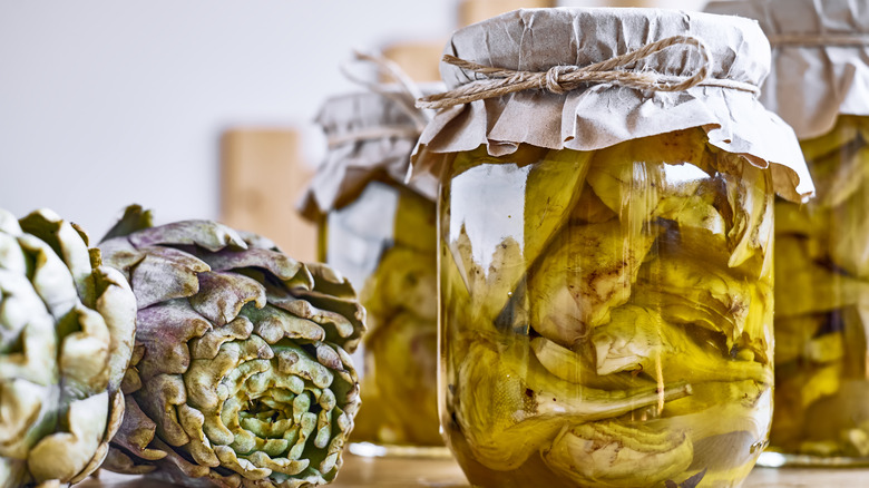 Artichoke hearts in a jar