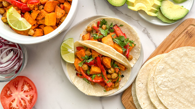Chickpea and sweet potato taco on plate