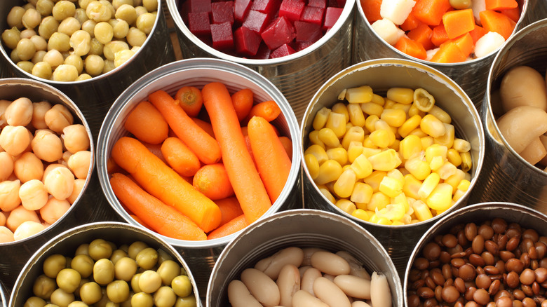 opened cans of vegetables