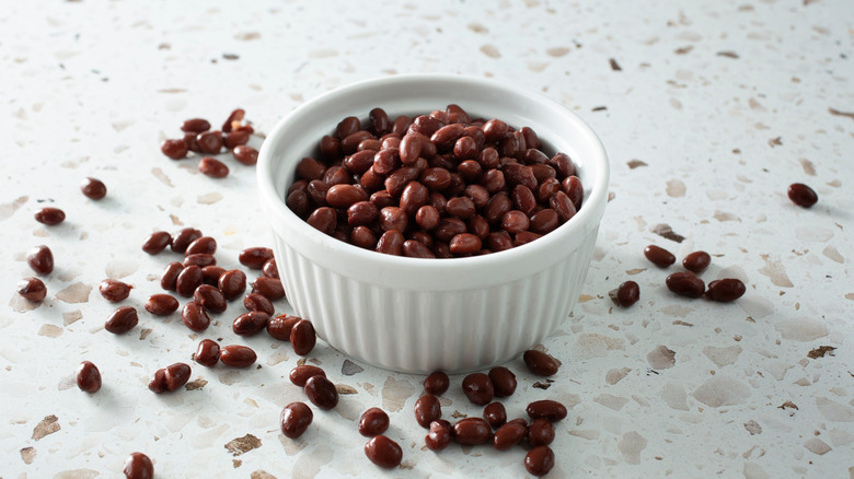 view of a bowl of canned black beans