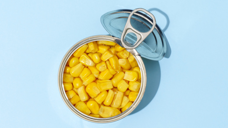 above view of canned sweet corn