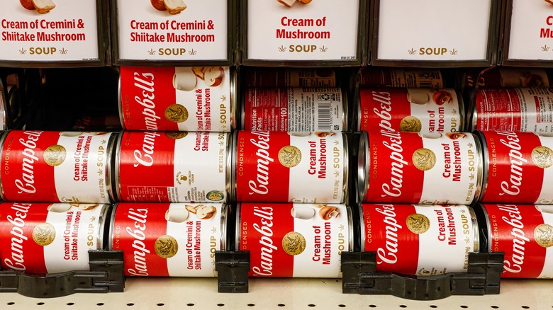 campbell's cream of mushroom soup on display