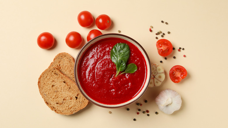 top down view of tomato soup