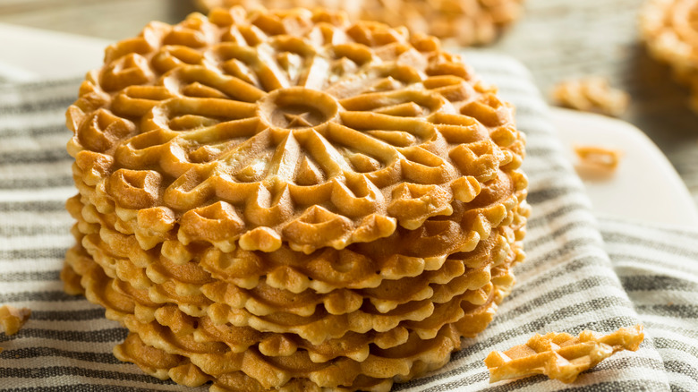 stack of pizzelle cookies