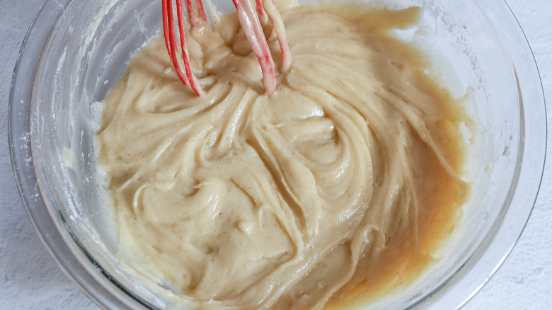 cannoli cupcake batter being mixed