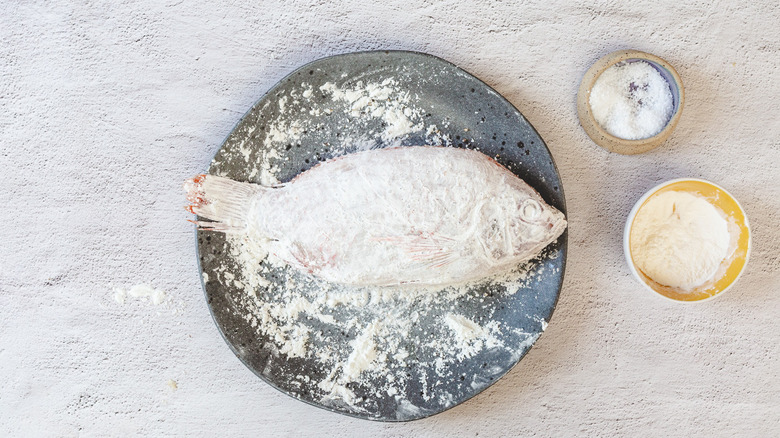 whole fish coated in cornstarch