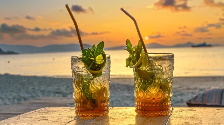 Tropical rum cocktails beach