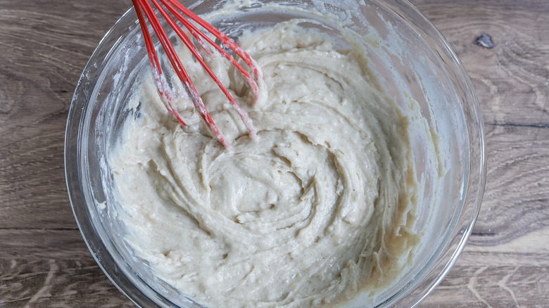 donut batter mixed in bowl