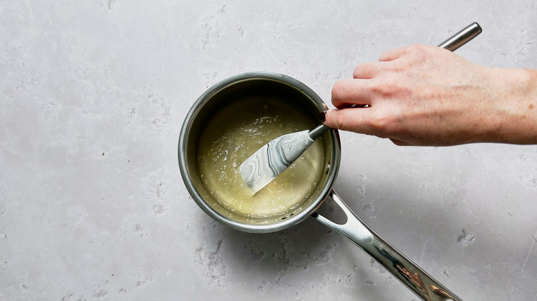 stirring gelatin in pot