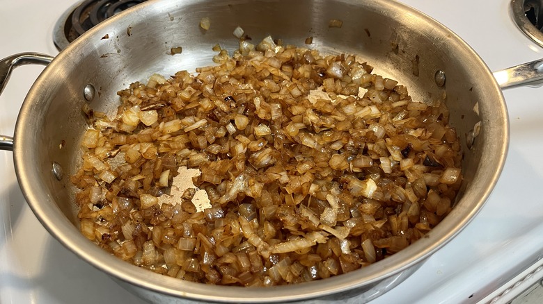 cooked onions in pan
