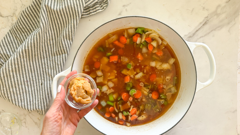 adding miso to pot