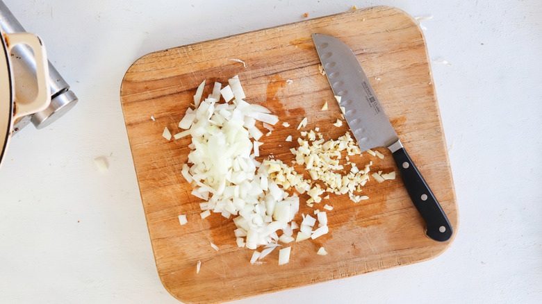 diced onion and garlic