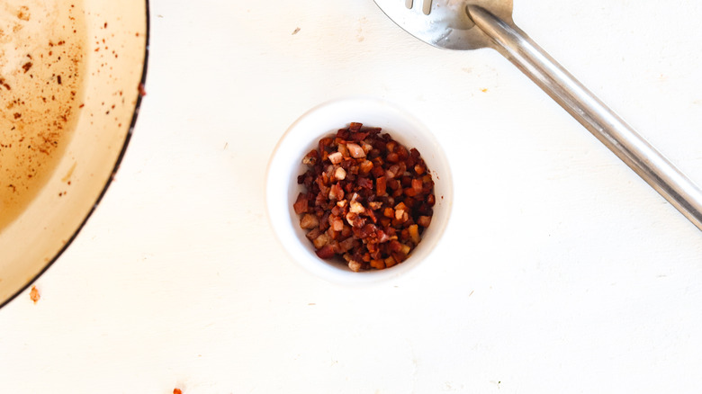 crispy pancetta in a bowl