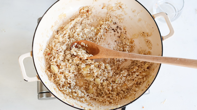 risotto cooking in pan