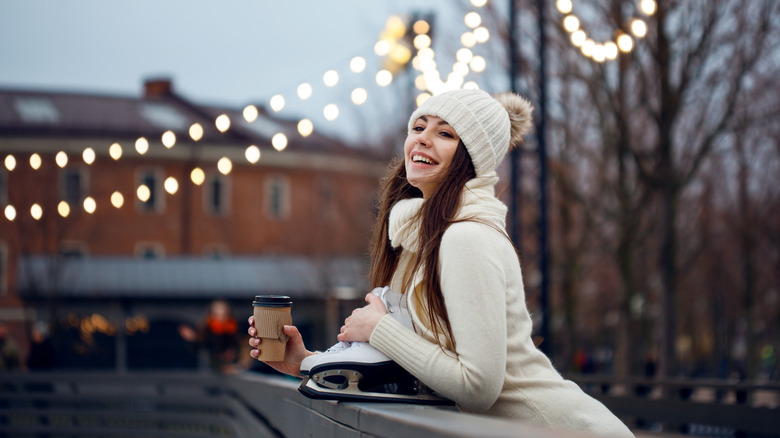 drinking iced coffee in winter holidays 