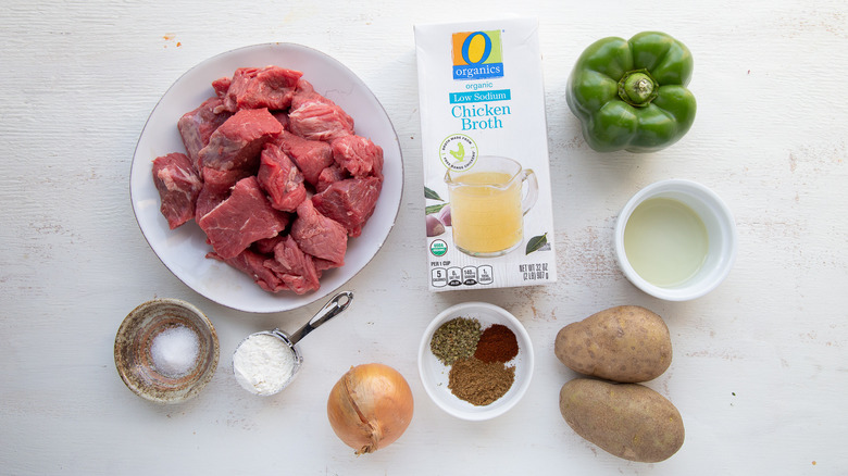 carne guisada ingredients on counter 