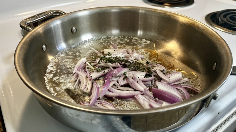 shallots and butter in pan