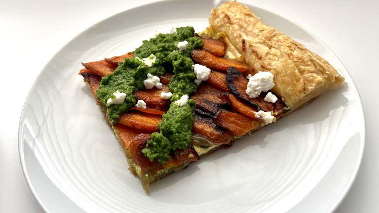 carrots and pesto on pastry