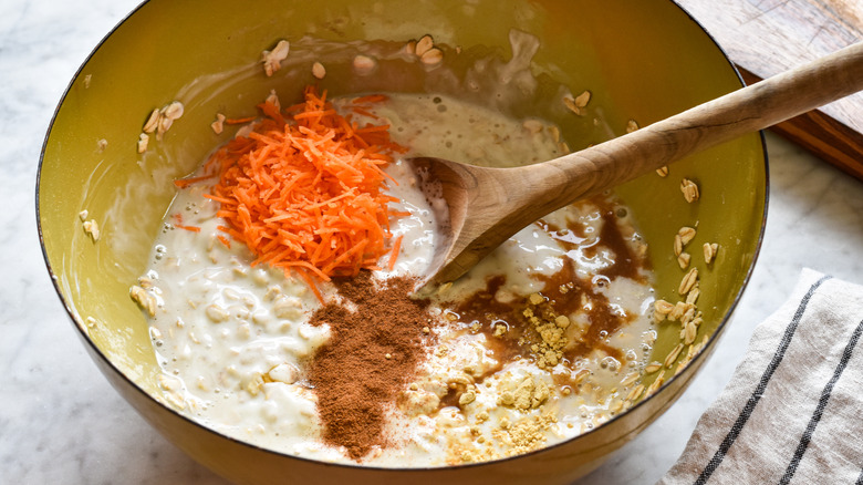 carrot cake overnight oat mixture in bowl